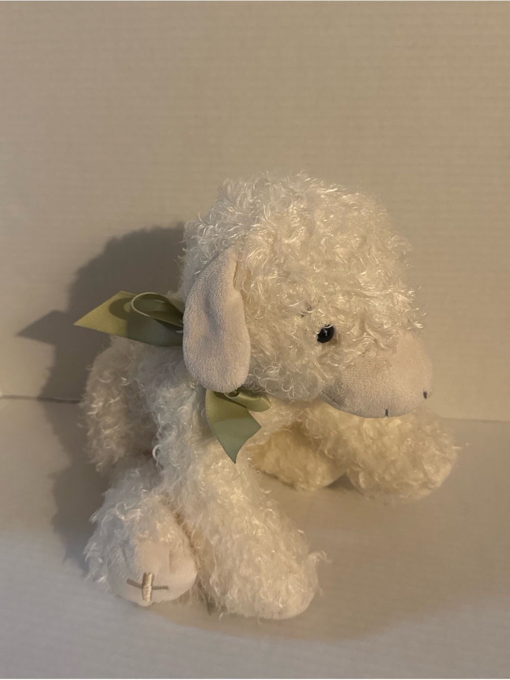 Plush Cream Lamb Accent with Sage Green Ribbon - Brand Unspecified